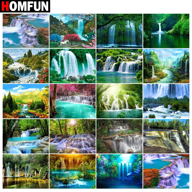 

HOMFUN Full Square/Round Drill 5D DIY Diamond Painting "Beautiful scenic waterfall"3D Embroidery Cross Stitch 5D Home Decor Gift