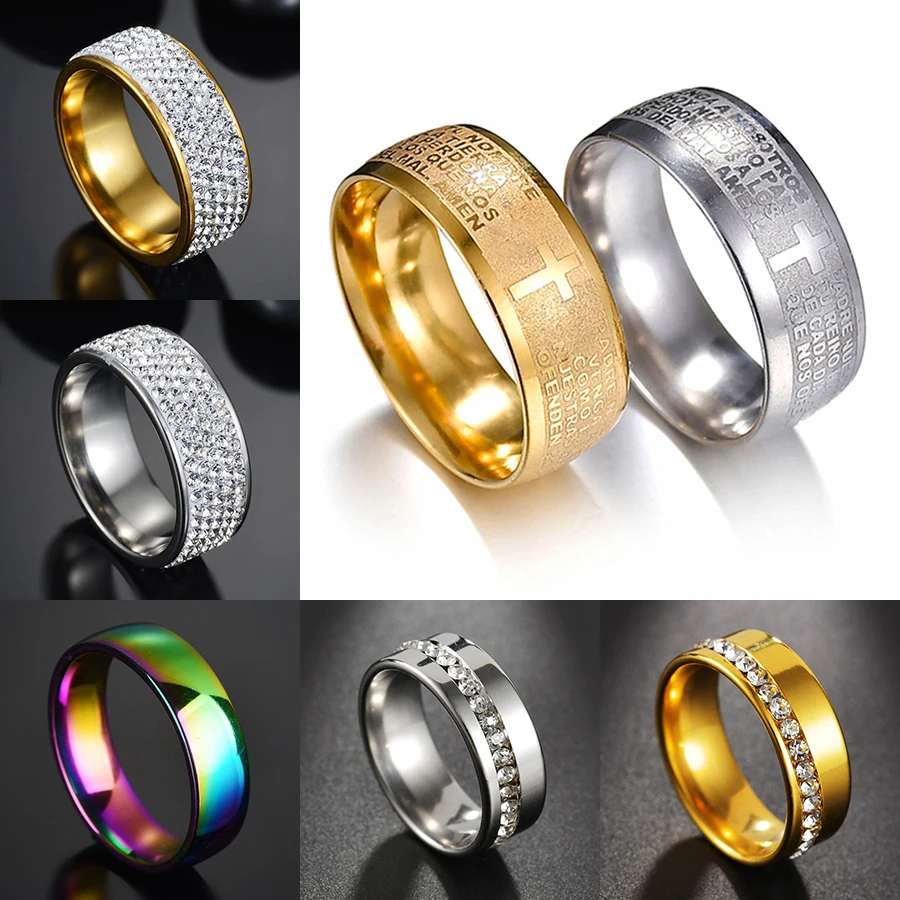 

New Arrival Stainless Steel Cross Ring Christian Jesus Christ Lord Prayer for Men and Women Jewelry Gift