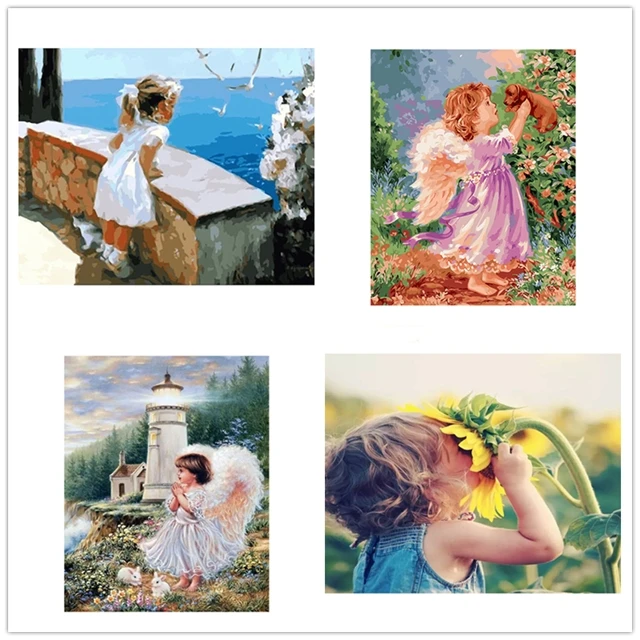 Новые детские DIY девочка мальчик масляная Акриловая картина по номеру на холсте