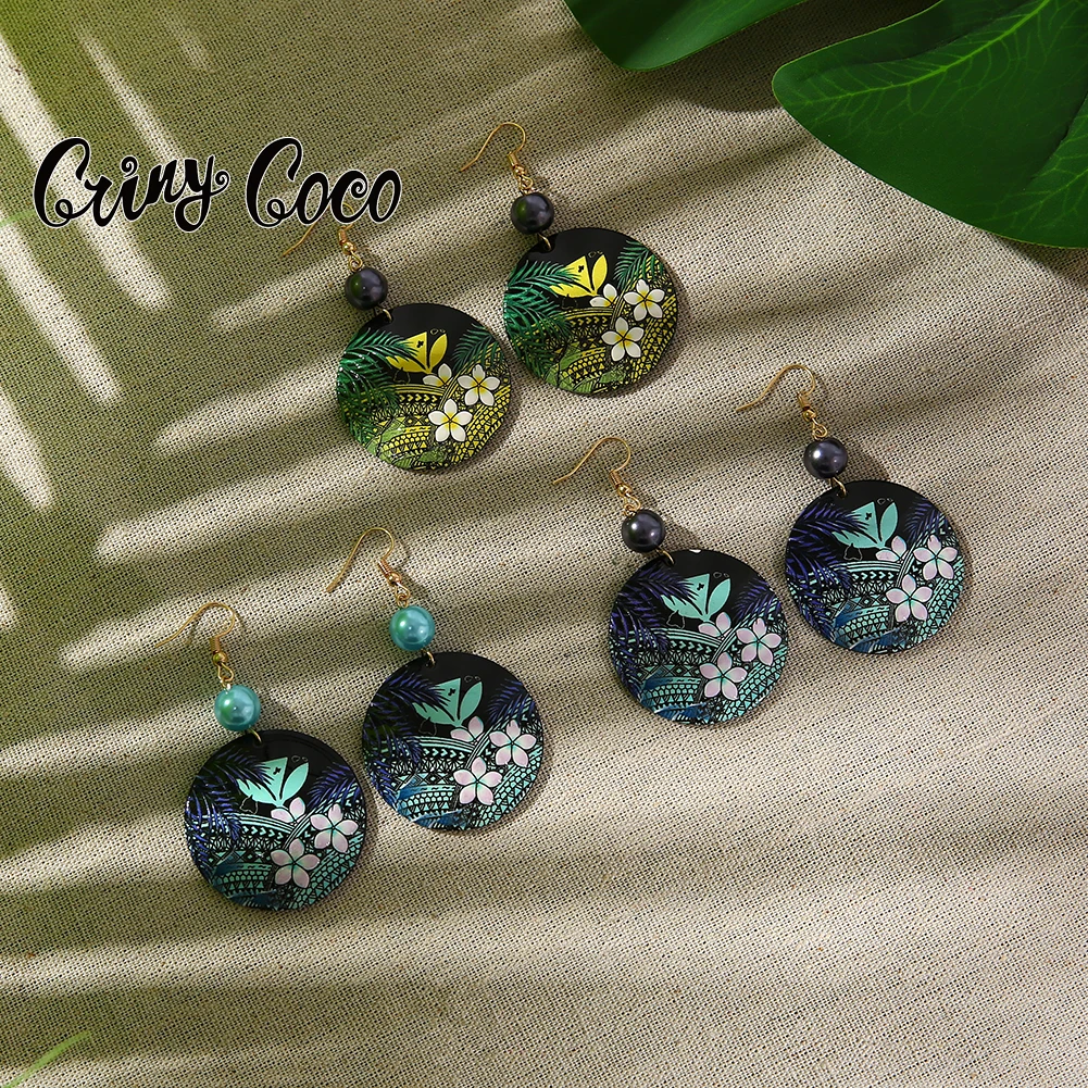 Cring Coco Yellow Acrylic Earrings Hawaiian Plumeria Round Big Drop Earings Wholesale Guam Island Jewelry for Women 2021 | Украшения и