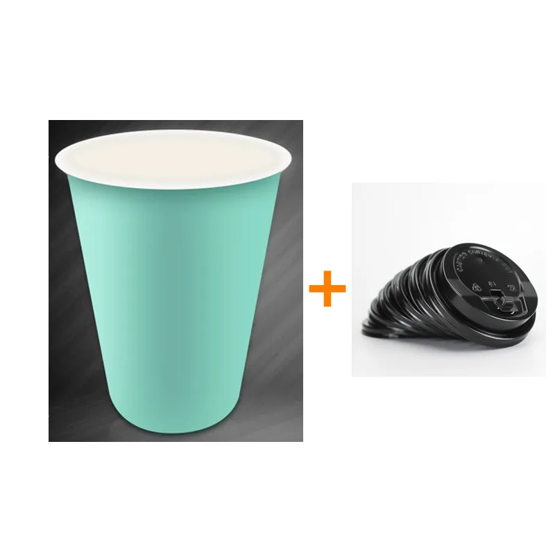 cup and black lid Высокое качество, 50 шт., синяя плотная бумажная чашка, одноразовая кофейная чашка, молочный чай, горячий напиток, упаковка для напитков, чашки с крышками - Цвет: cup and black lid
