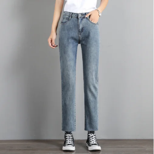 

Women's jeans high waist clothes wide leg denim blue retro streetwear quality fashion Harajuku straight leg pants
