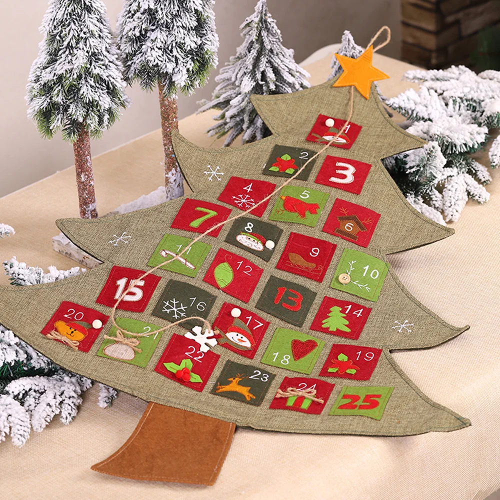 

Christmas Advent Calendar New Linen Xmas Tree Countdown Gift Hanging Home Decor