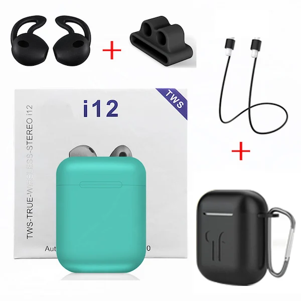Green - Black Cases I12 TWS, оригинальные беспроводные Bluetooth наушники, беспроводные, авто сопряжение, спортивные наушники с наушниками, аксессуары для i7s i10 TWS - Цвет: Green - Black Cases