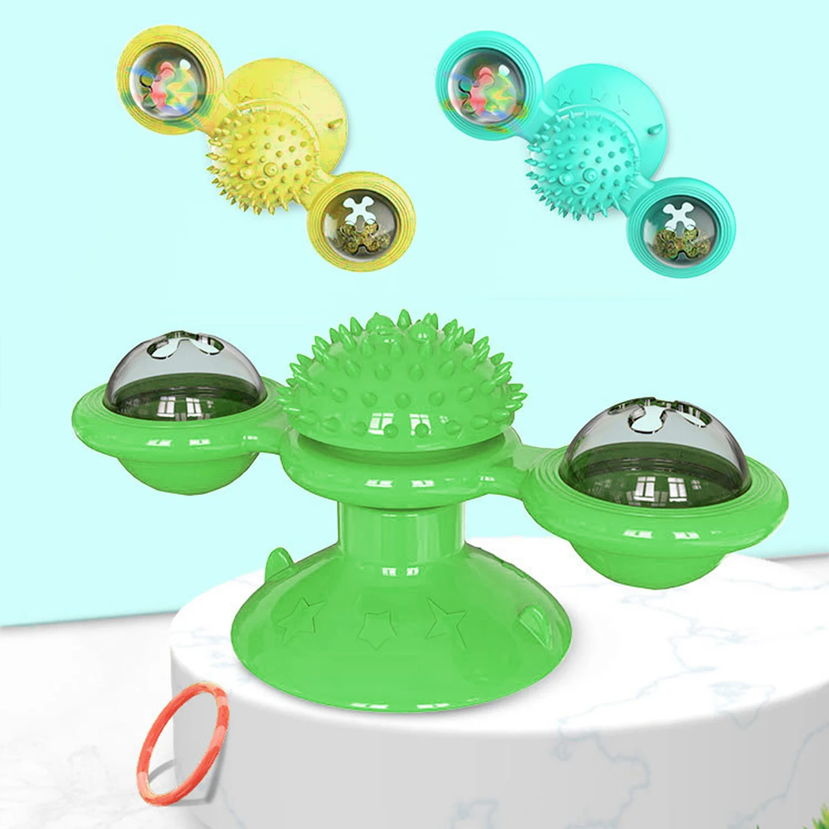 

Cat Windmill Toy Portable Scratch Hair Brush Grooming Shedding Massage Suction Cup Catnip Ball Teeth Cleaning Pet Products