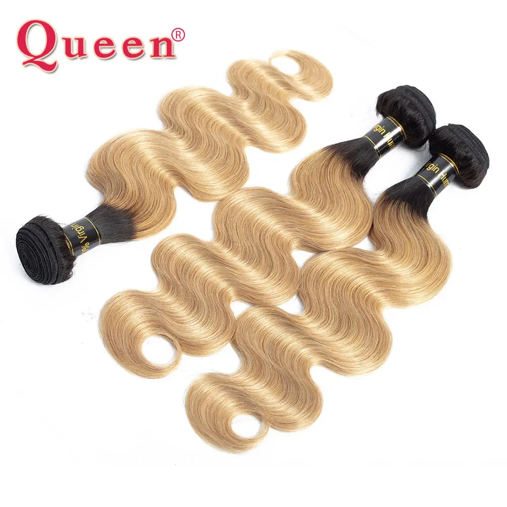 Queen hair бразильская объемная волна человеческих волос цвета блонд с эффектом деграде(переход от темного к светлому), темные корни T1B/27 можно купить 1/3/4 плетение пучки волос для наращивания