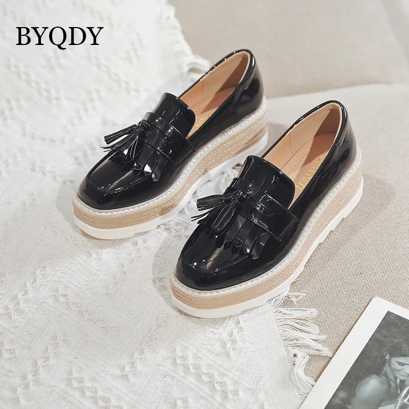 Женские туфли-лодочки без задника BYQDY черные кожаные на платформе и высоком