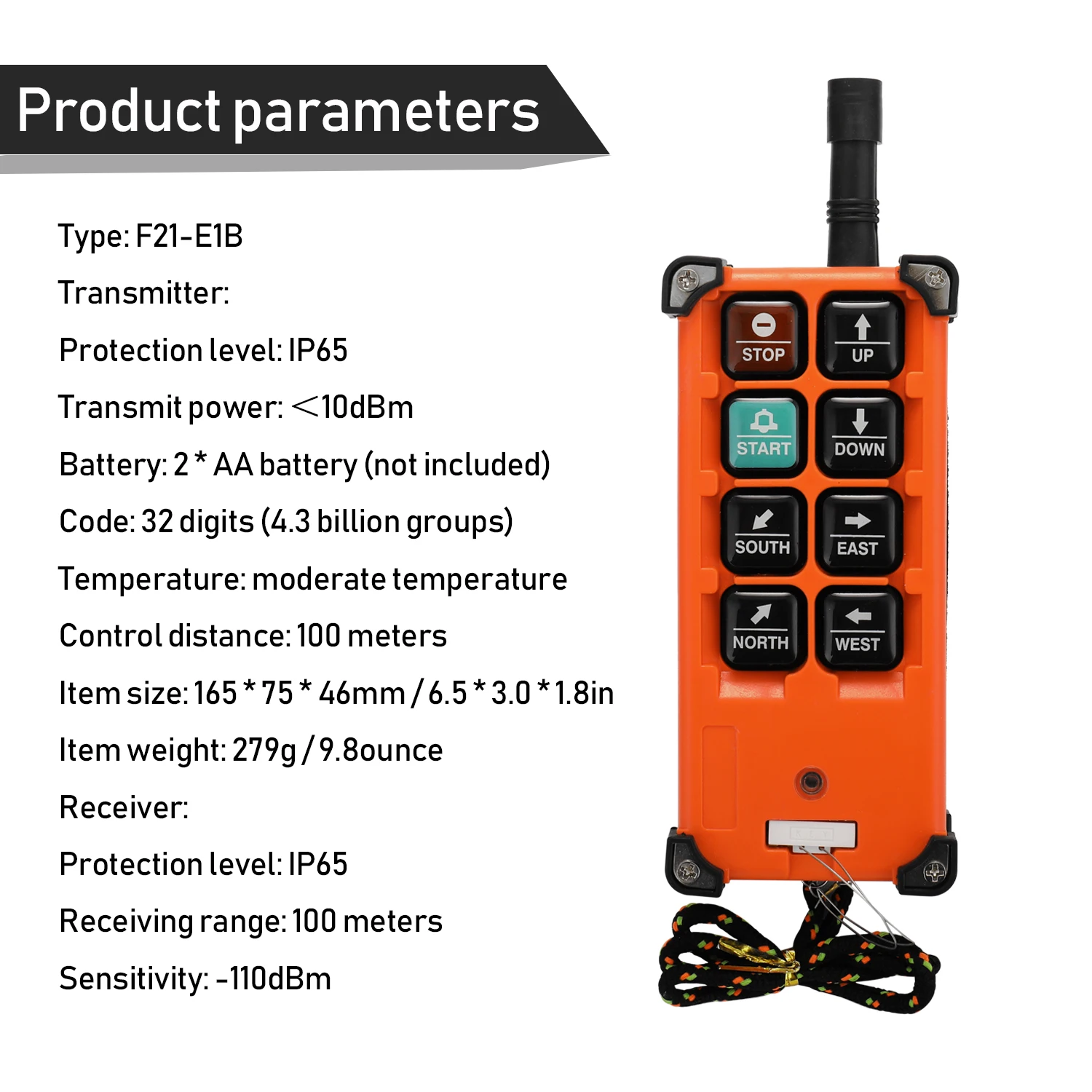 

F21-E1B DC12-72V Industrial Remote Controller Switches Hoist Crane Control Lift Remote Control with One Transmitter One Receiver