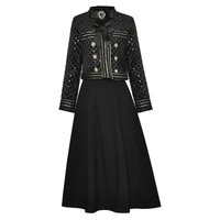 runway luxury skirts outfits women clothing sets winter 2021 designer beading bow long sleeve jacket coat and black skirt suits