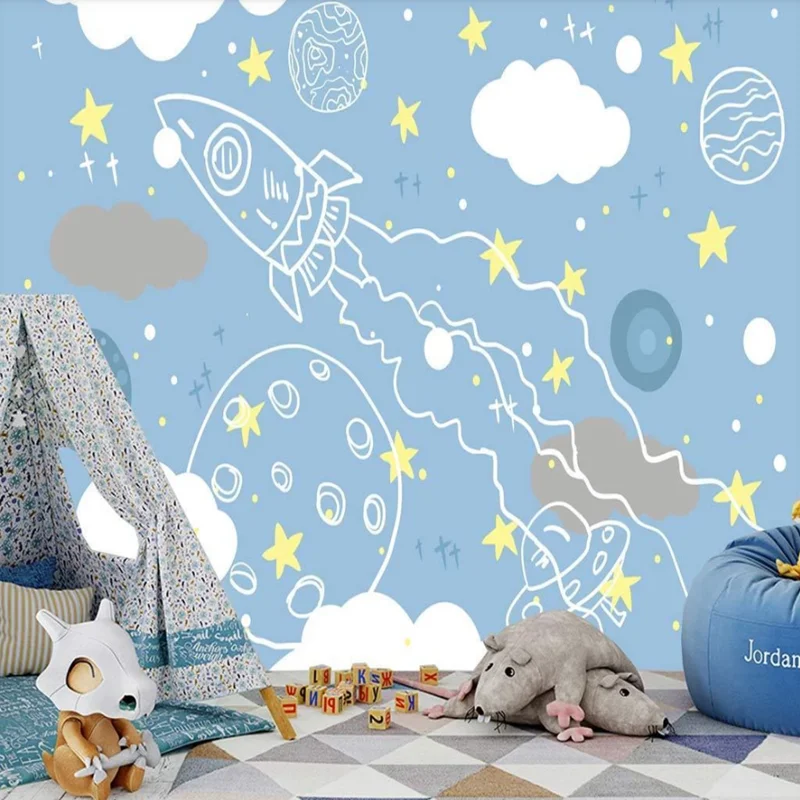 Пользовательский 3D скандинавский мультяшный космический корабль фон для