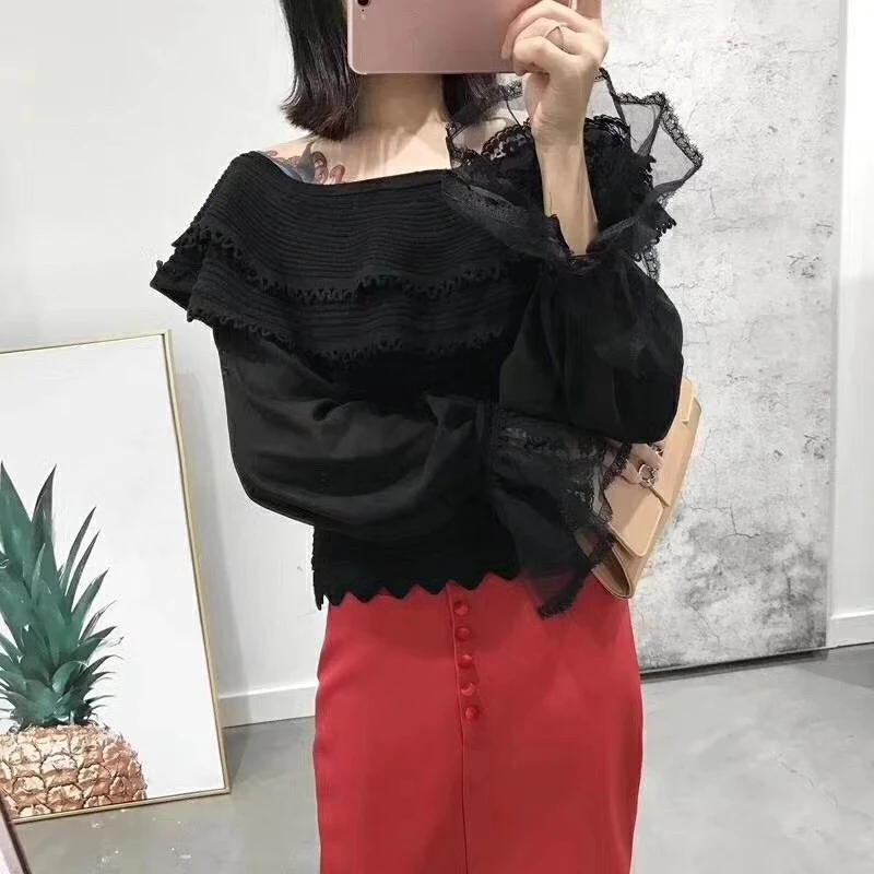 Tunjuefs Slim Fit сексуальный открытый свитер женский джемпер Короткие кружевные
