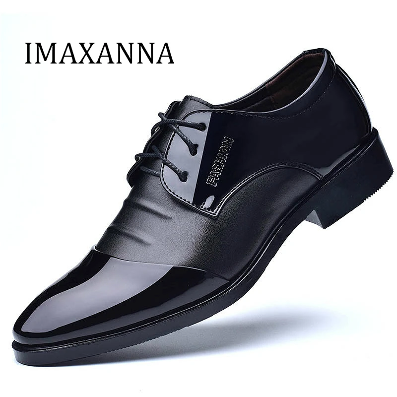 

IMAXANNA Fashion Business Dress Men Shoes Leather Oxfords Black Brown Male Office Wedding Shoes Men Oxfords Shoe Pointed