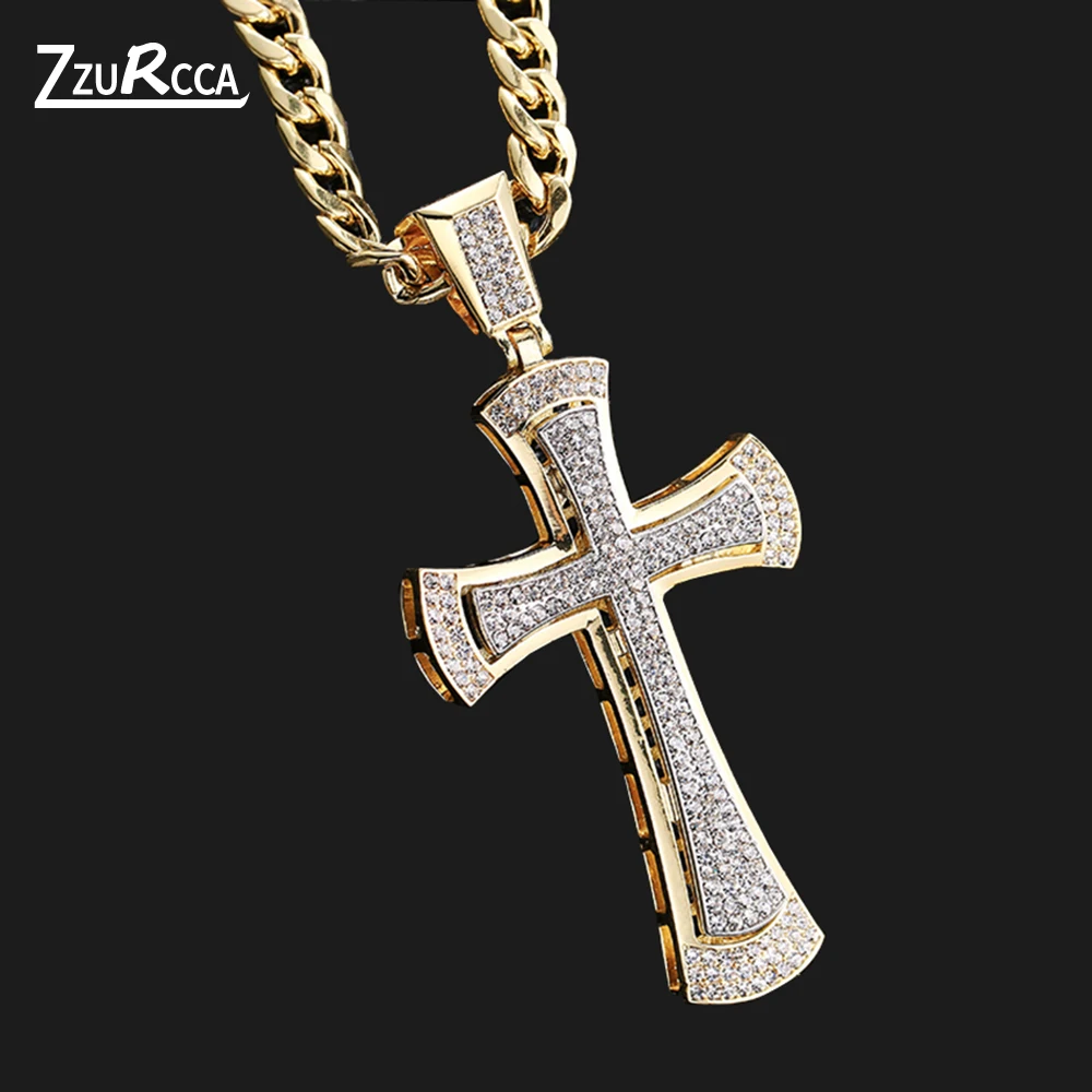 

Hip Hop Iced Out Cross Crystal Pendant Necklace Gold Cuban Chain Jesus Necklace for Women Dropship lotes al por mayor