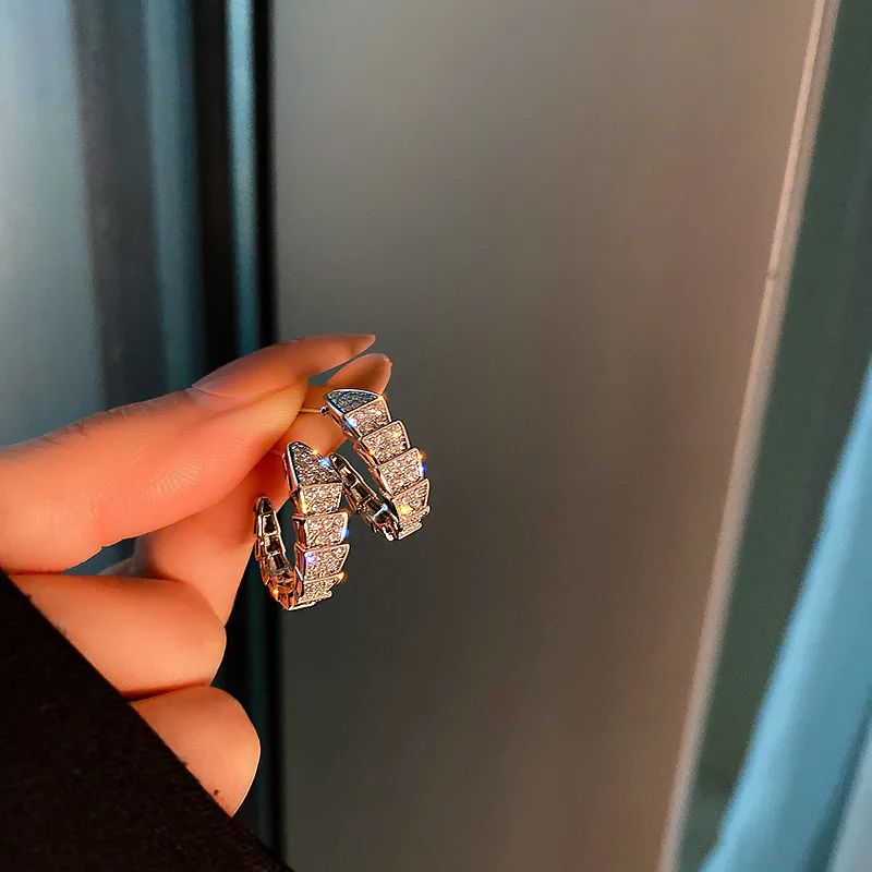 

Korean Temperament Fashion Simple Personality 925 Silver Needle C-type Small Full Diamond Net Red Ear Ring Lady