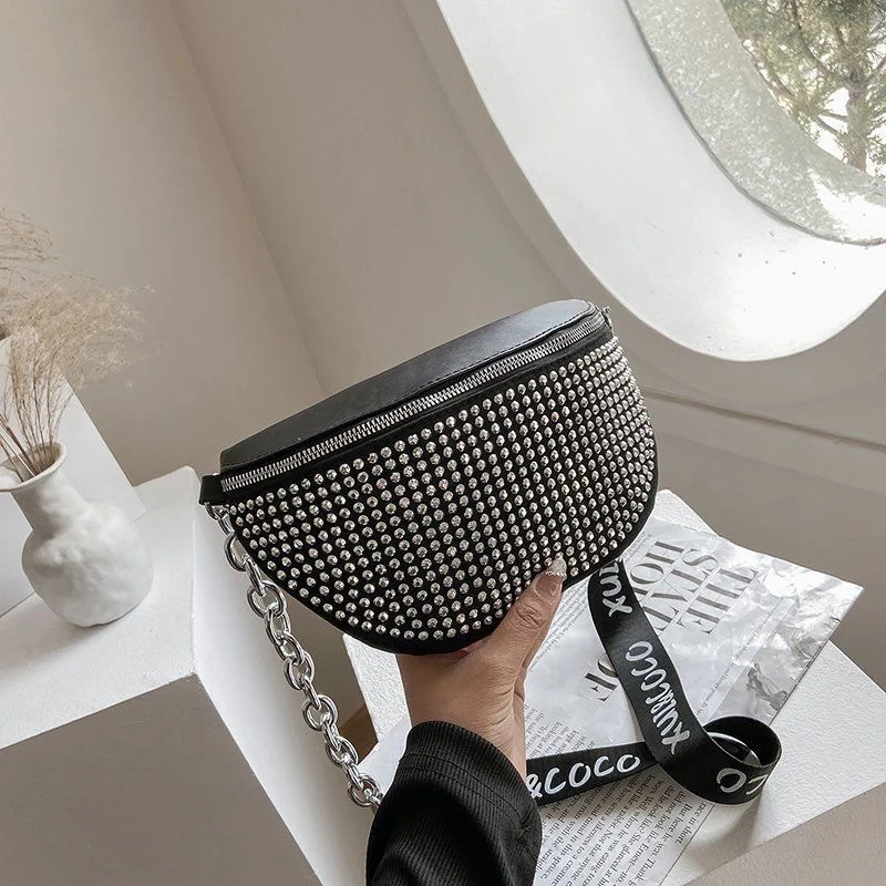 

Designer Luxury Women's Waist Bag High Quality Belt Bag PU Leather Crossbody Chest Bags Female Diamond Fanny Pack Hip Purse