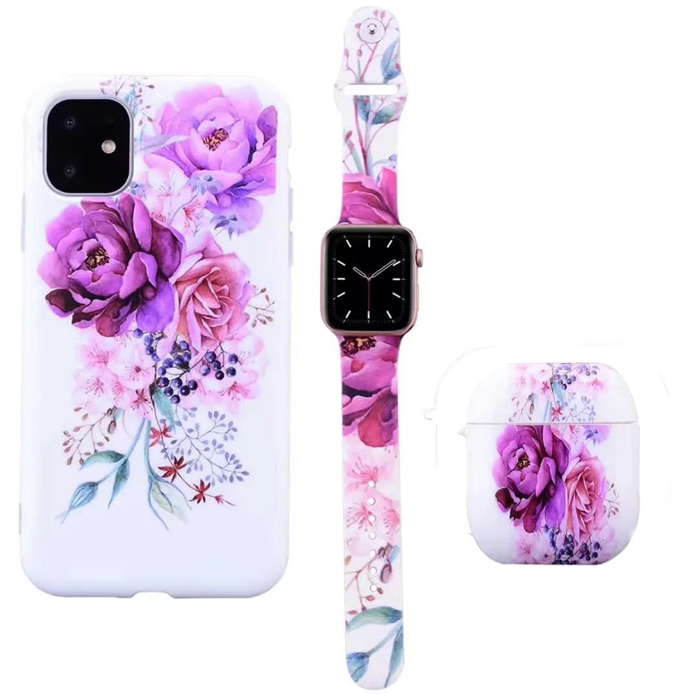 

Ремешок и наушники для Airpods 1/2, чехлы и чехол для iPhone 12 Mini 11 Pro Max X XS MAX XR 78 Plus, Модный чехол с цветочным узором