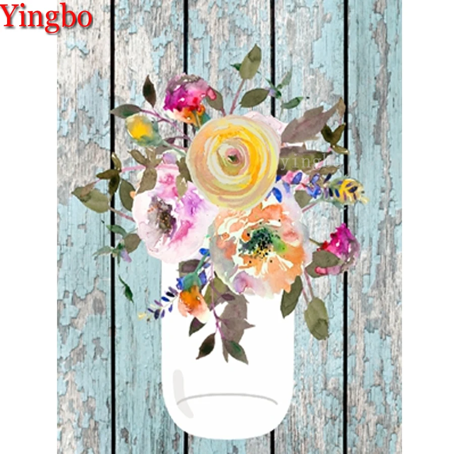 Цветная ваза с розами 5D DIY Алмазная картина полностью квадратная круглая вышивка