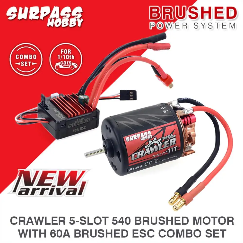 

SURPASS HOBBY 5-Slot 540 11T 13T 16T 20T Brushed Motor Waterproof with 60A ESC for tamiya Kyosho TRAXXAS WLtoys 1/10 RC Car