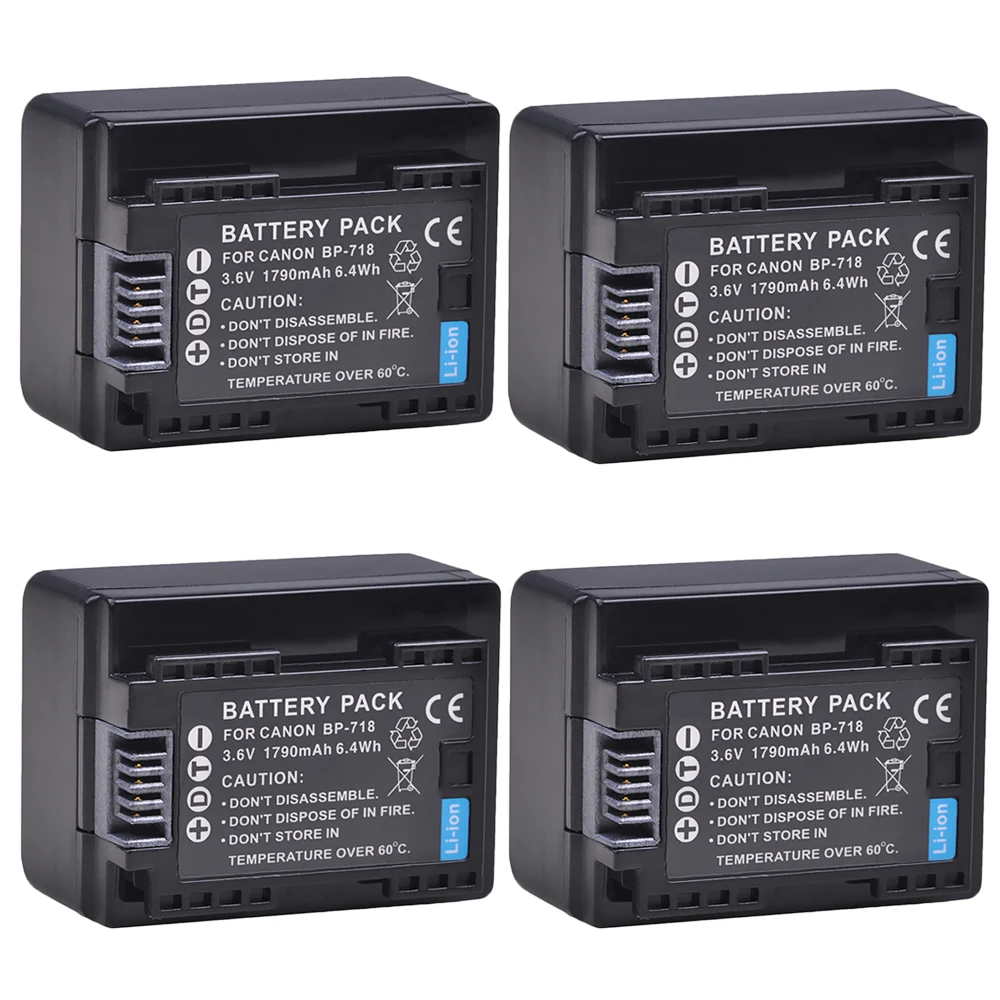 

4pc BP718 709 BP 718 BP-718 Bateria Battery for Canon BP-727 BP-709 CG-700 VIXIA HF M50 M52 M500 R32 R40 R42 R50 R52 R300 R500