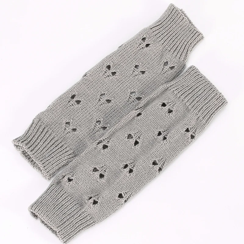 

2pcs Women's Fashion Jacquard Love Knitted Wool Solid Color Warm Arm Cover Mid-length Ski Fingerless Gloves J6C3946