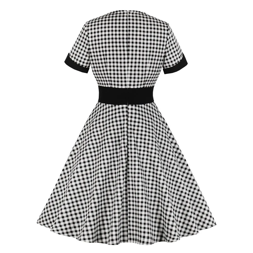 Винтажное платье Хепберн размера плюс милое с коротким рукавом и высокой талией