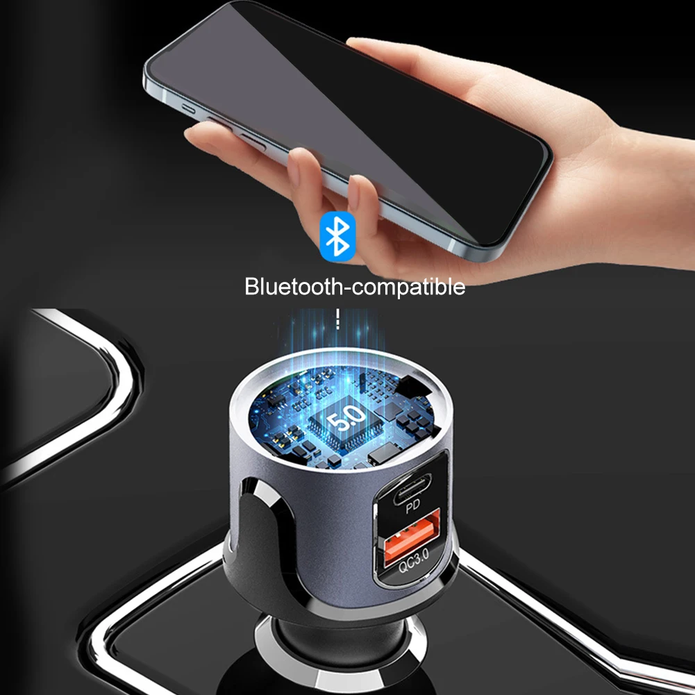 

Портативный беспроводной мини-трансмиттер ABS с Bluetooth для автомобильного MP3-плеера, быстрая зарядка, FM-передатчик для смартфона, практичный QC ...