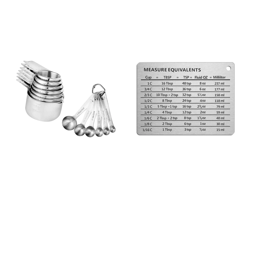 

14Pcs Stainless Steel Measuring Cups and Spoons Set Stacking and Scale plate