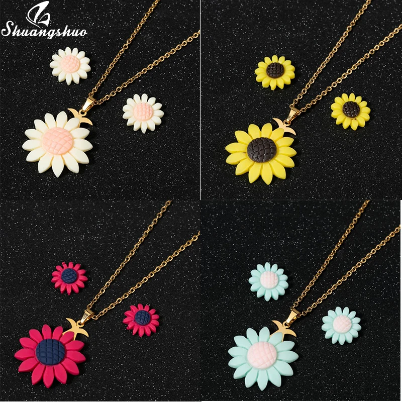 Женский длинный кулон в стиле ретро с подсолнухом богемный комплект из цепочки и