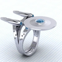 classic movies creative star trek starship shape rings for women blue cubic zircon crystal inlay fashion jewelry party gift ring