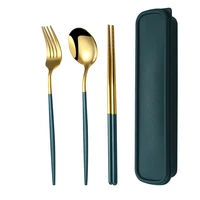 4 sets of stainless steel tableware western tableware chopsticks spoon fork and portable box household cutlery tool storage box