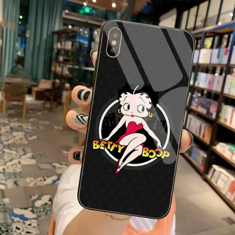 

YJZFDYRM Cute cartoon Betty Boop Luxury Phone Cover Tempered Glass For iPhone 11 Pro XR XS MAX 8 X 7 6S 6 Plus SE 2020 case