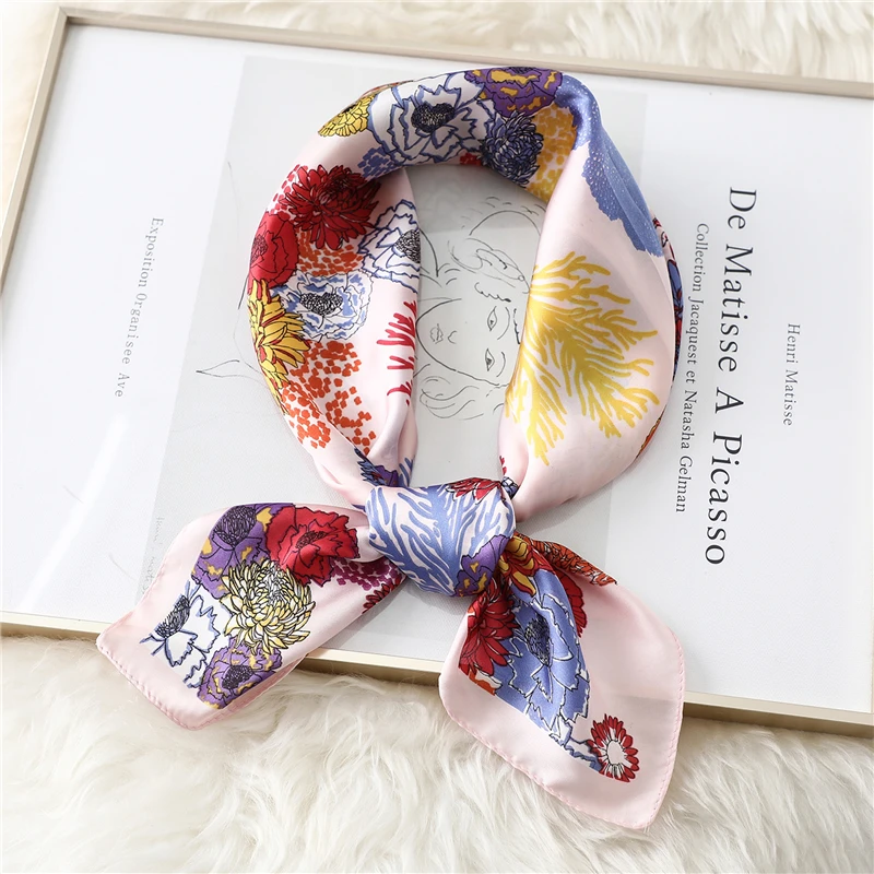 

2022 Fashion Women Silk Scarf Square Foulard Floral Print Lady Neck Hair Scarves Bandana Head Kerchief Shawl and Wraps New