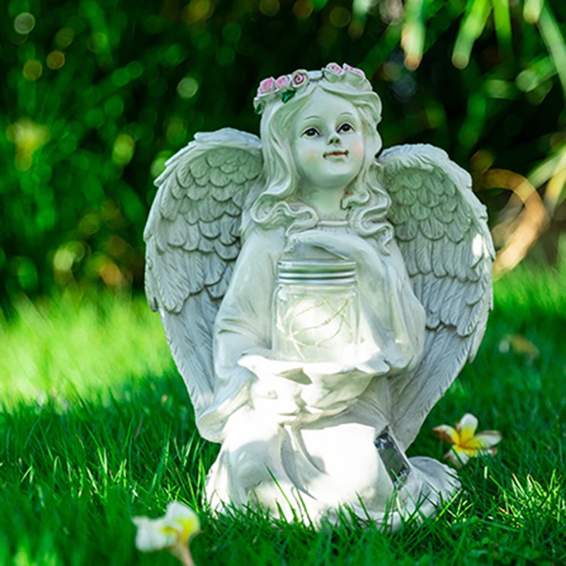

Solar Angel Statue Creative Resin Crafts Lovely Handmade Ornament for Garden Courtyard Lawn Decoration