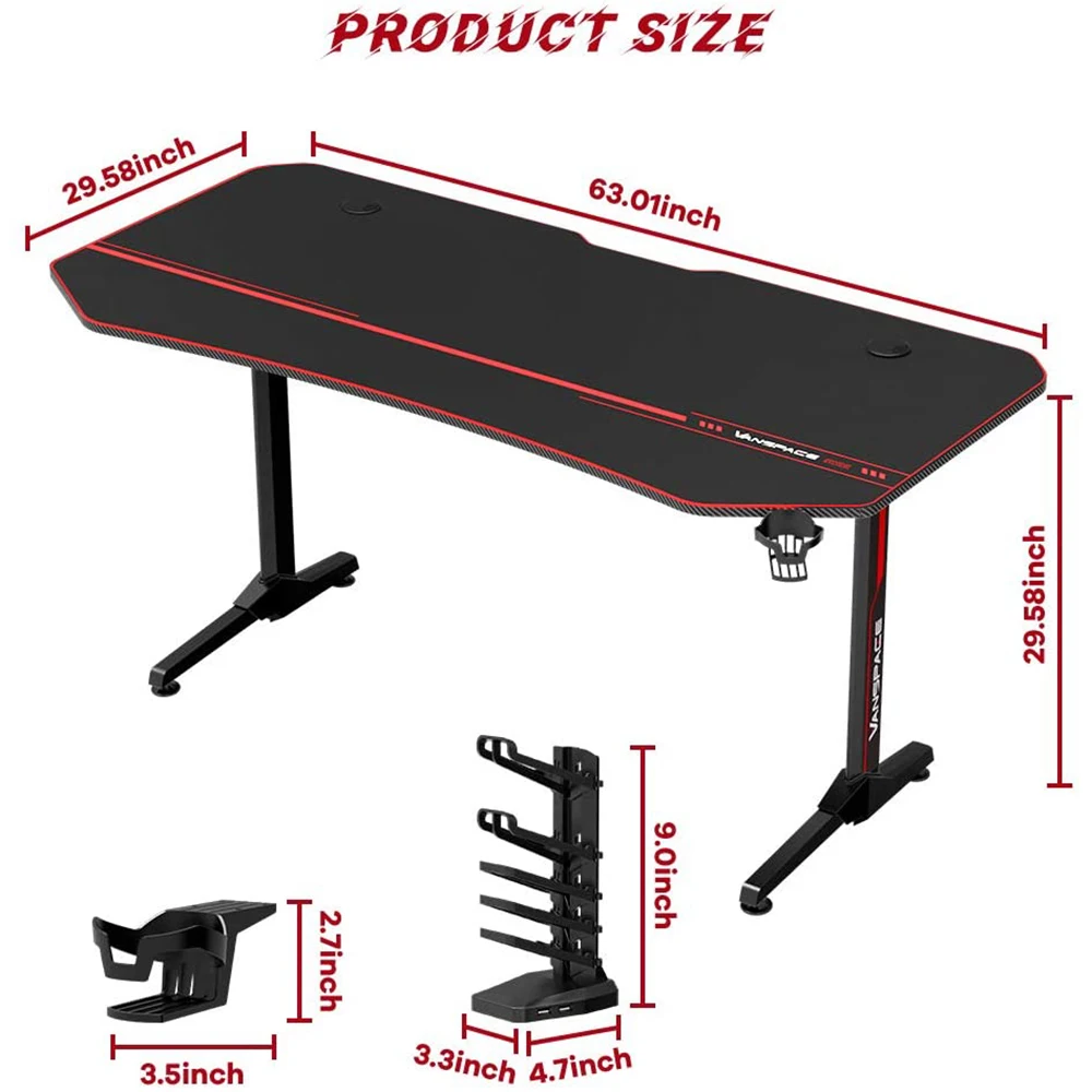 

63 Inch Ergonomic Gaming Desk E-sports Computer Table PC Desk Gamer Tables Workstation with USB Gaming Handle Rack&Mouse Pad