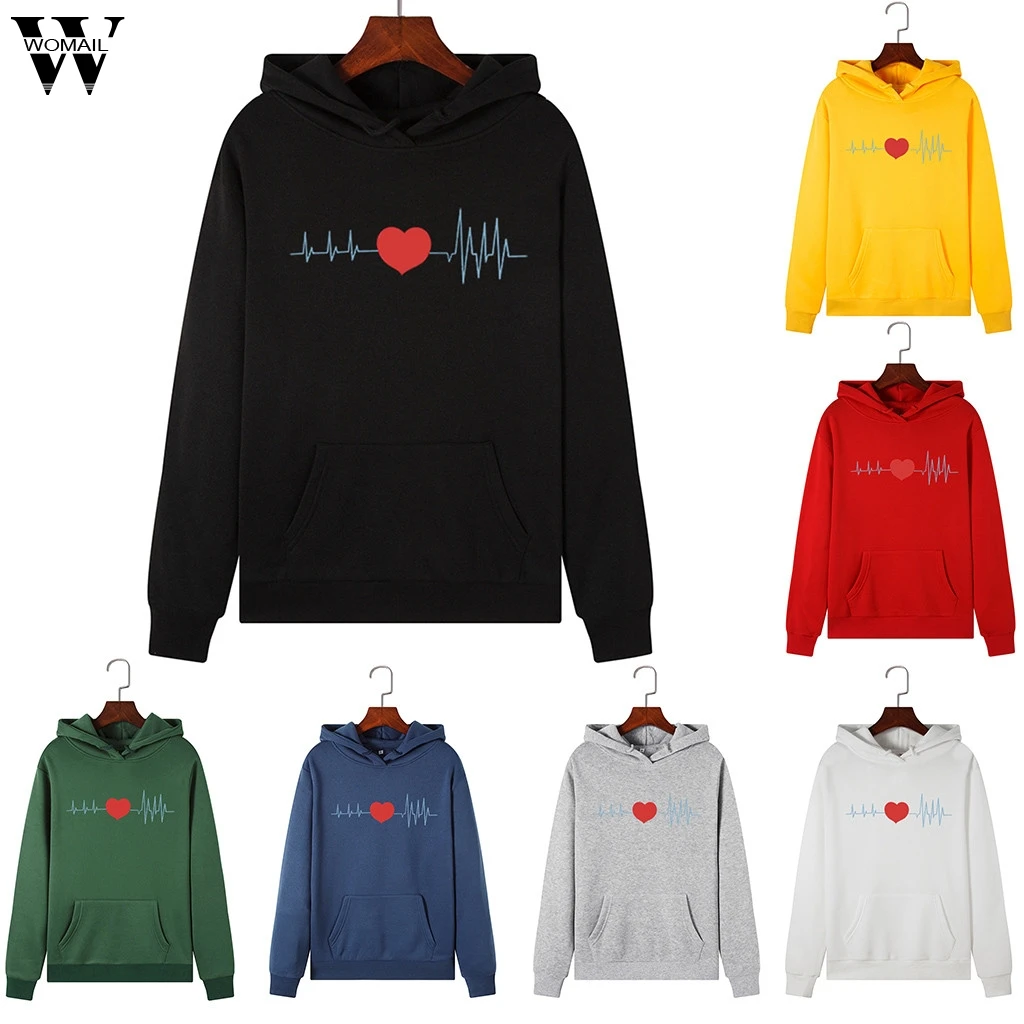 Женская толстовка с принтом сердца Модная Удобная Толстовка С Карманами зимняя