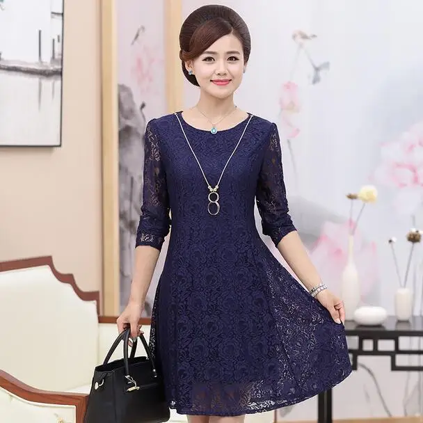 Кружевные платья с длинным рукавом весна-осень 2020 новинка для среднего возраста