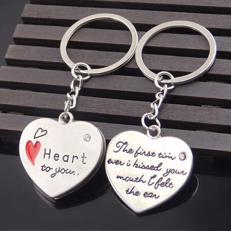 

FREE SHIPPING BY DHL 200 pairs/lot Wholesale Metal Two Hearts Together Couple Keychains Hearts Keyrings for Wedding Gifts