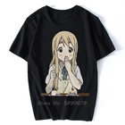 Мужская футболка K-on! Винтажная хлопковая Футболка Mugi ест торт, футболки с коротким рукавом в стиле японского аниме, Harajuku