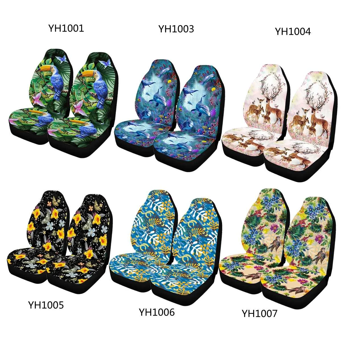 

2pcs Fashion Pattern Universal Washable Soft Fabric Front Car Automobile Seat Cover Mat Protector Auto Interior Accessories