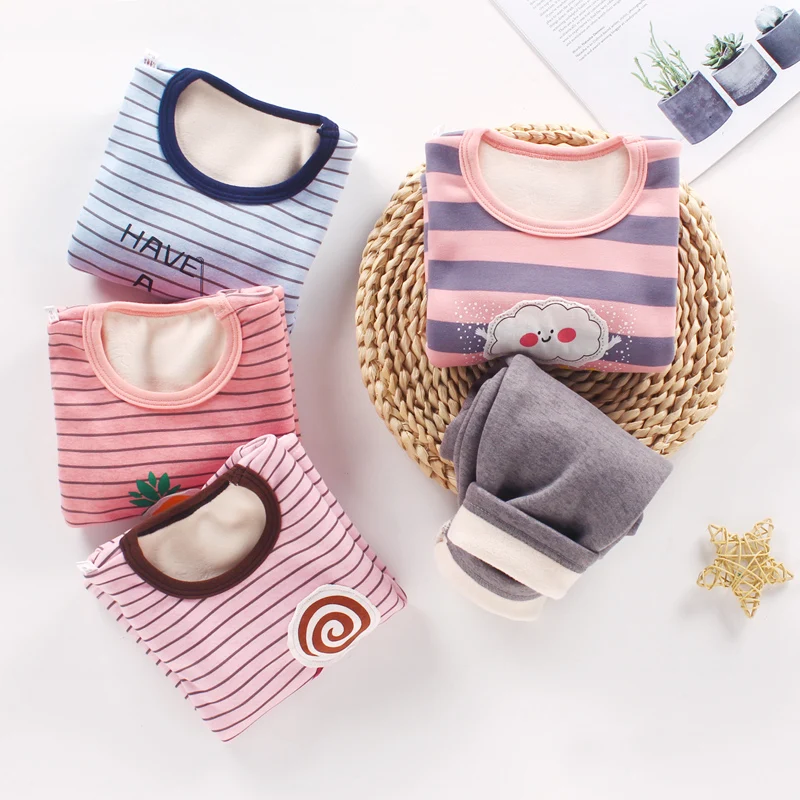 

Autumn Winter Plus Velvet Children's Clothing Sets for Girls 3-8y Cotton Thicken Cartoon Pattern Baby Boy Keep Warm Pajamas Suit