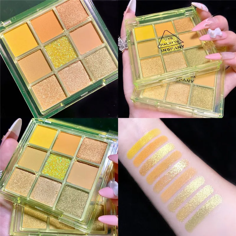 Палетка теней для век 9 цветов Сияющие алмазные желтые неоновые| |