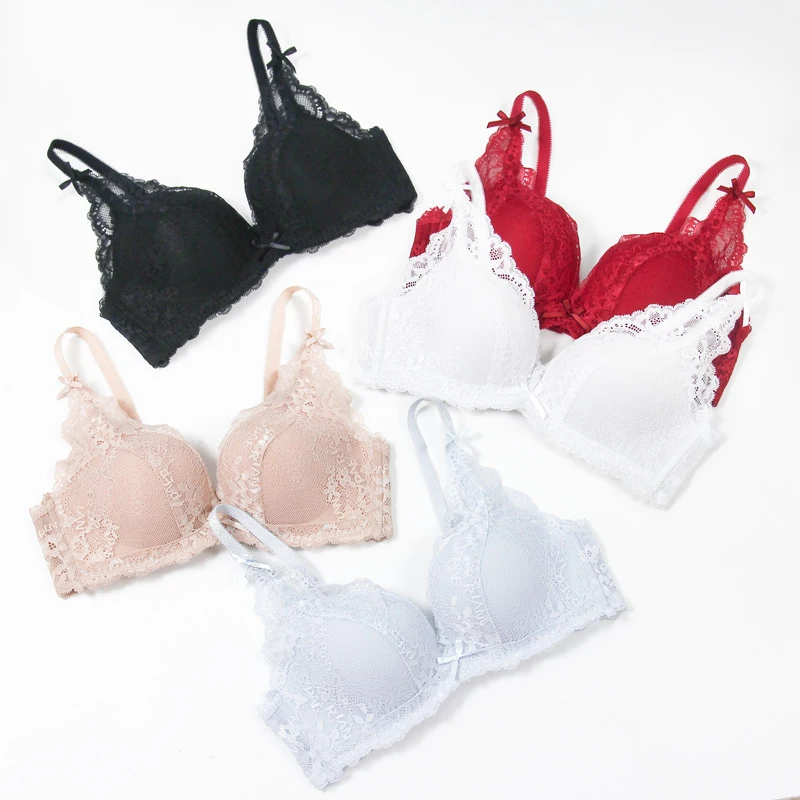 

Gathered Bra Comfortable Underwear Seamless Women Sexy Lace Bra with Flowers 3/4 Cup Wireless Small Breasts Push Up Bra Women