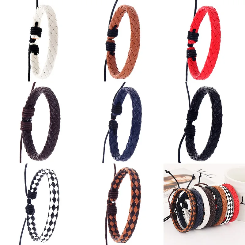 

Retro Black DIY Braided Wrap Bracelets for Men Bandages Cowhide New Fashion New Fashion Multicolor Leather Bracelet 2021