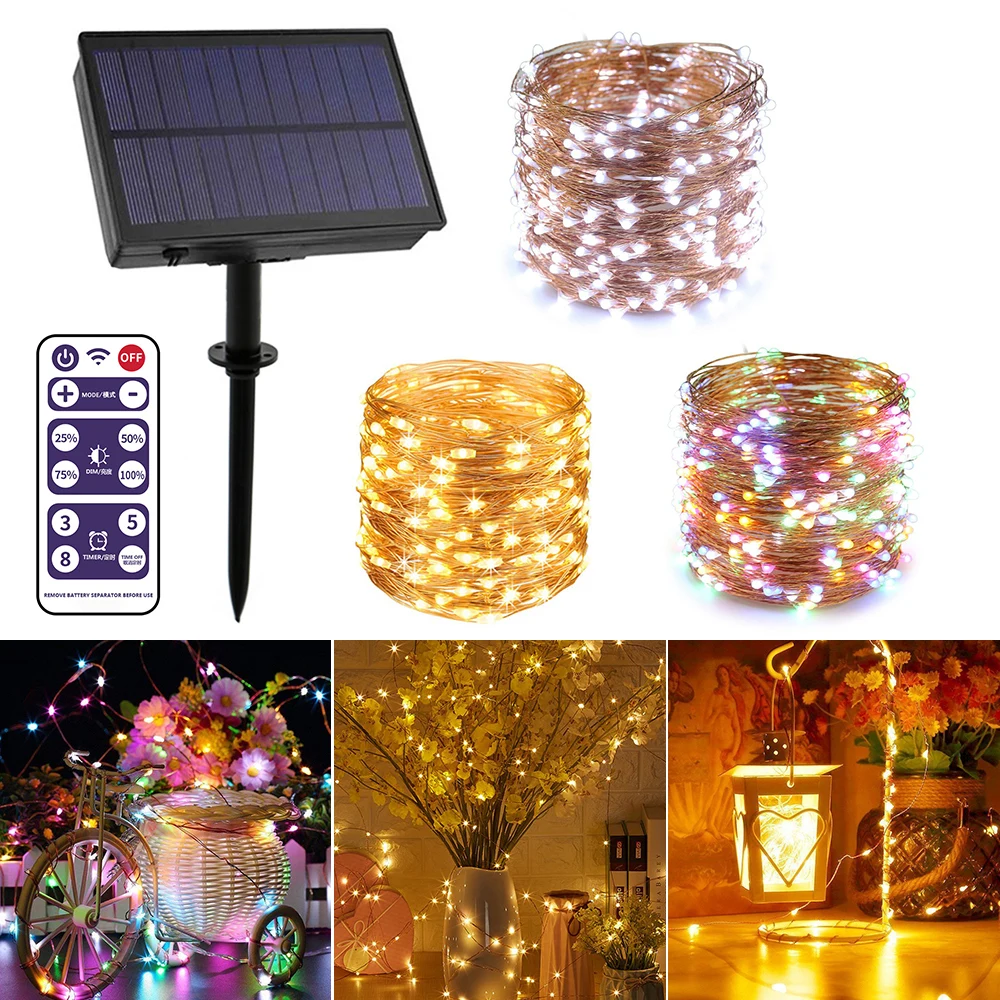Outdoor Waterproof 100/200 LED Solar Powered String Lights Copper Wire With Remote Control | Освещение