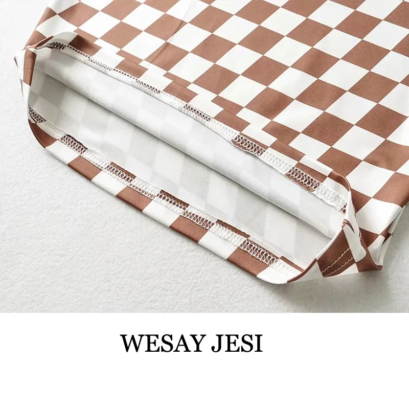 

WESAY JESI 2021 Summer Women's New Vest Diamond Lattice Printing Sleeveless Round Neck Fashion Sexy Short Crop Top