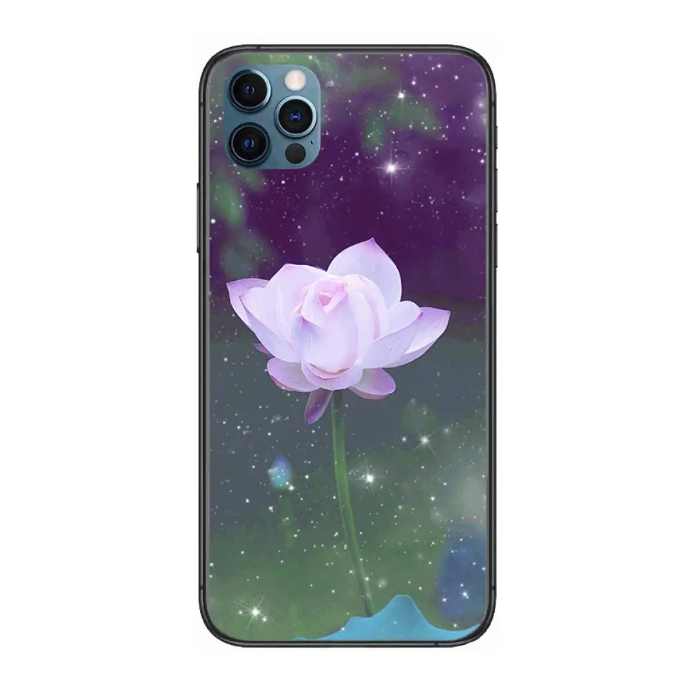 

Fashion beautiful lotus flowers Style Phone Case cover For iphone 12 pro max 11 8 7 6 s XR PLUS X XS SE 2020 mini black cell