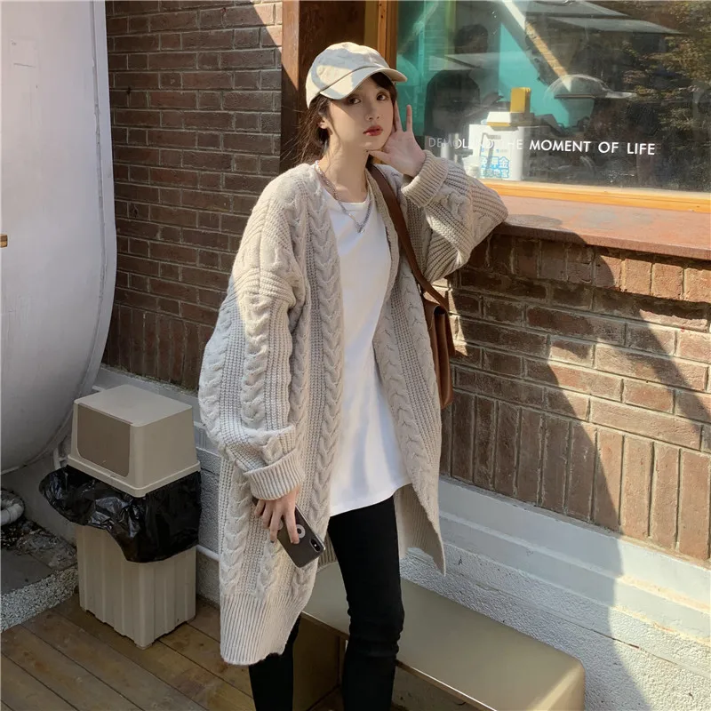 

Женский длинный кардиган, Свободный вязаный жакет оверсайз с рукавом летучая мышь, 2021