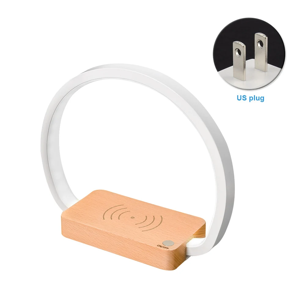 

Bedside With LED Reading Light Multifunctional Touch Console Gift Wireless Charger Desk Lamp Eye Care Homes Offices Wooden