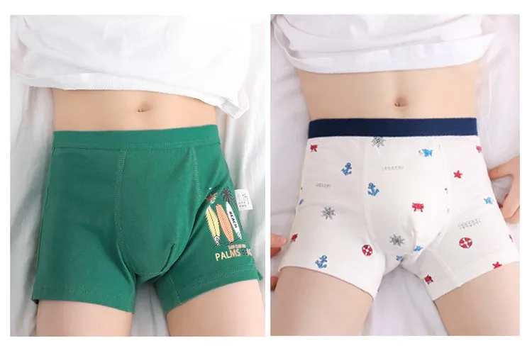 Темно-синее и зеленое нижнее белье для мальчиков Детские Боксеры из 100% хлопка