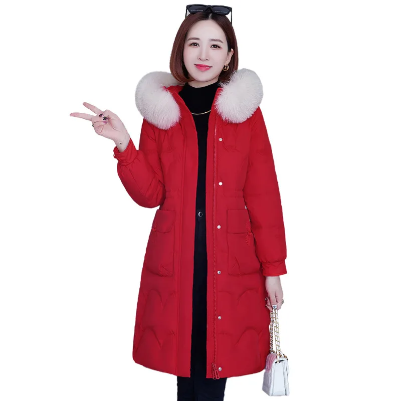 Women Winter Elegant Long Jacket Thick Warm Parkas Ladies Fur Collar Hooded Cotton Coat Female Stylish Outerwear Brand Clothing